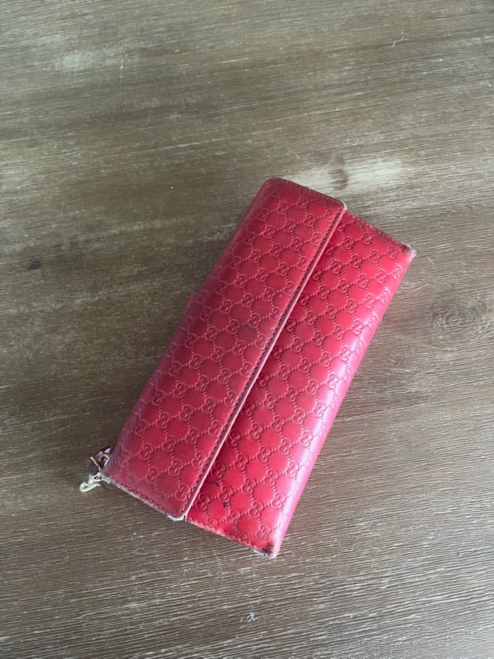 Red Embossed Leather Long Wallet - Designer Style